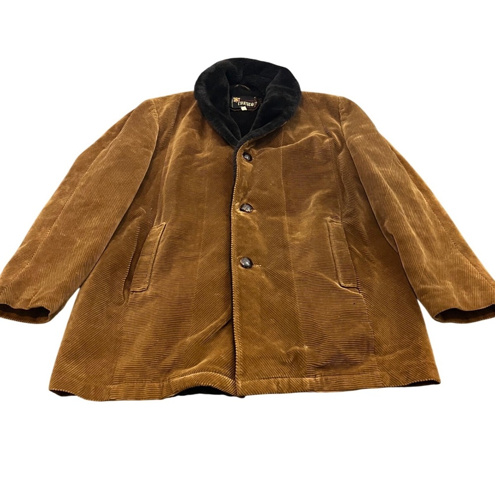 Vintage Cresco Corduroy‎ Jacket Mens 42 Brown Sherpa Lined Faux Fur Collar Coat